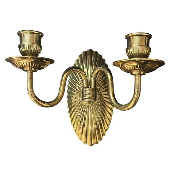 Vintage Mid Century Modern Brass Two Arm Candle Sconces Set of Two - Picture 3 of 6